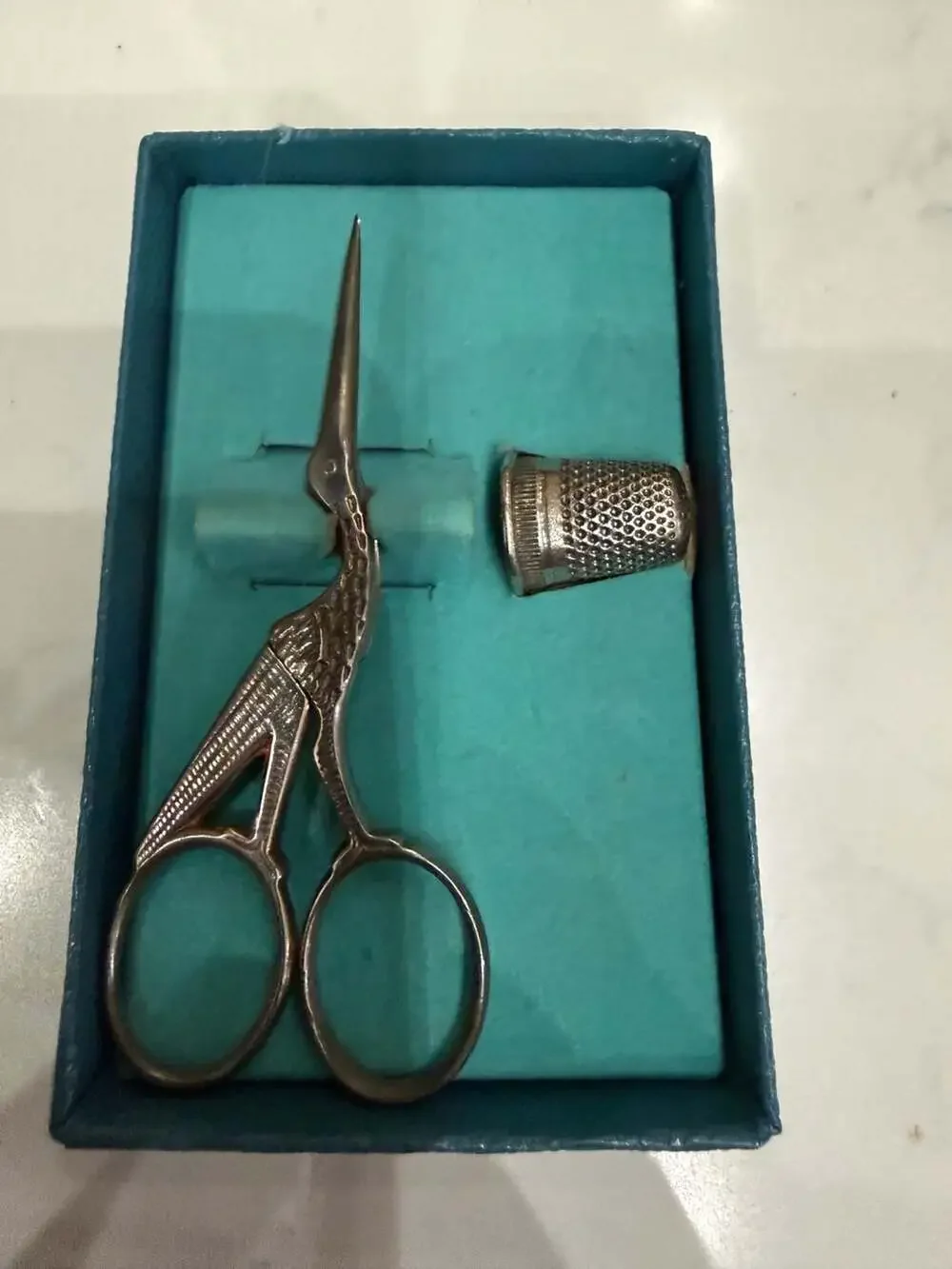 Vintage Stork Embroidery Scissors and Thimble Sewing Set, Made in Italy